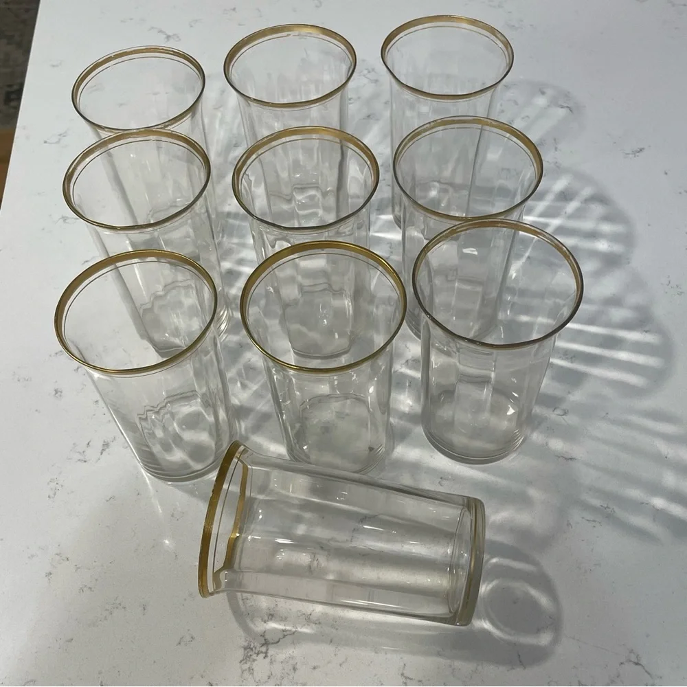 10/ Vintage Gold 3x Rim Optic Paneled MCM Juice Tumblers 4”